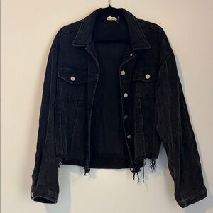 BiBi Black Distressed Corduroy Jean Jacket